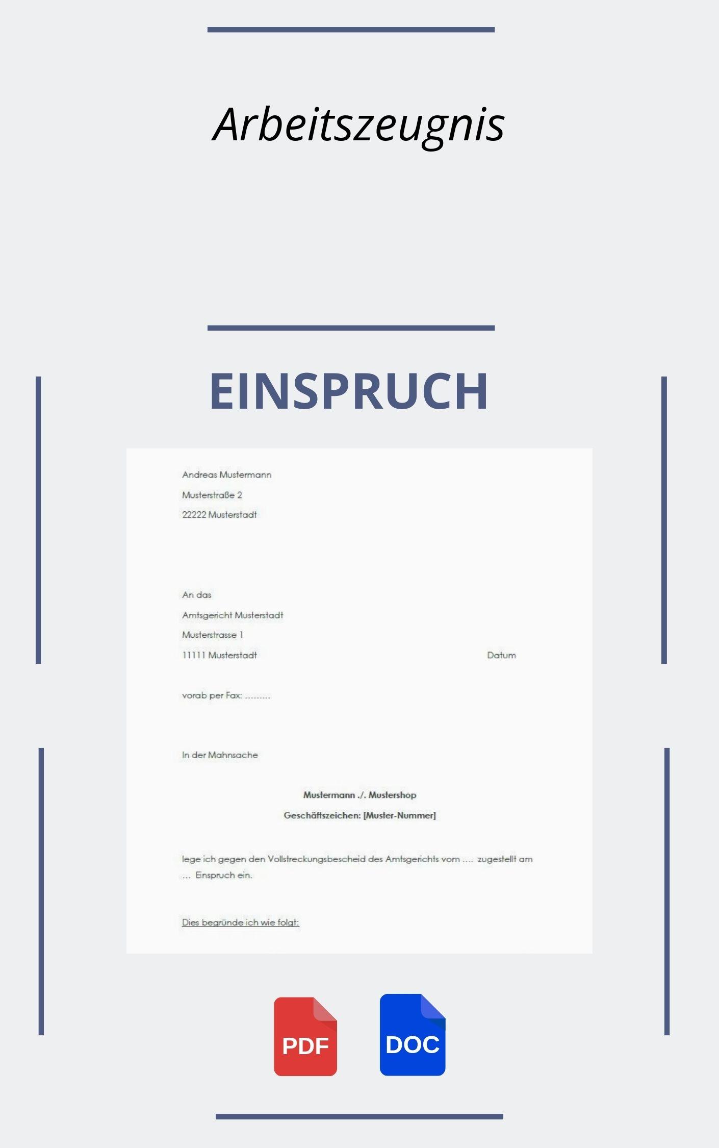 Einspruch Arbeitszeugnis Muster