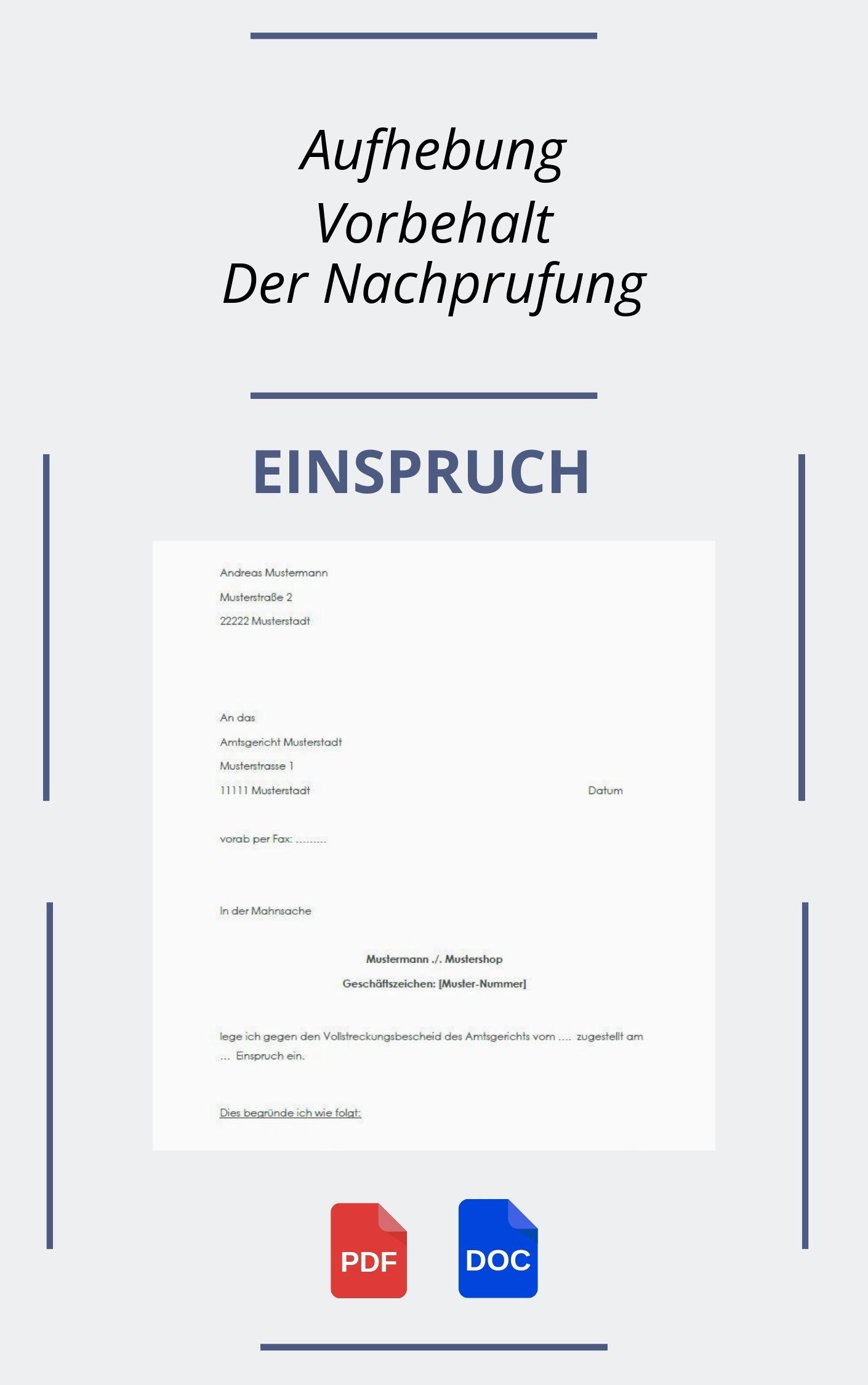 Einspruch Gegen Aufhebung Vorbehalt Der Nachprüfung Muster