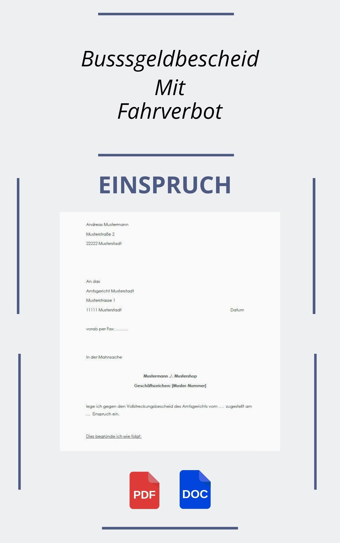 Einspruch Gegen Bußgeldbescheid Mit Fahrverbot Muster