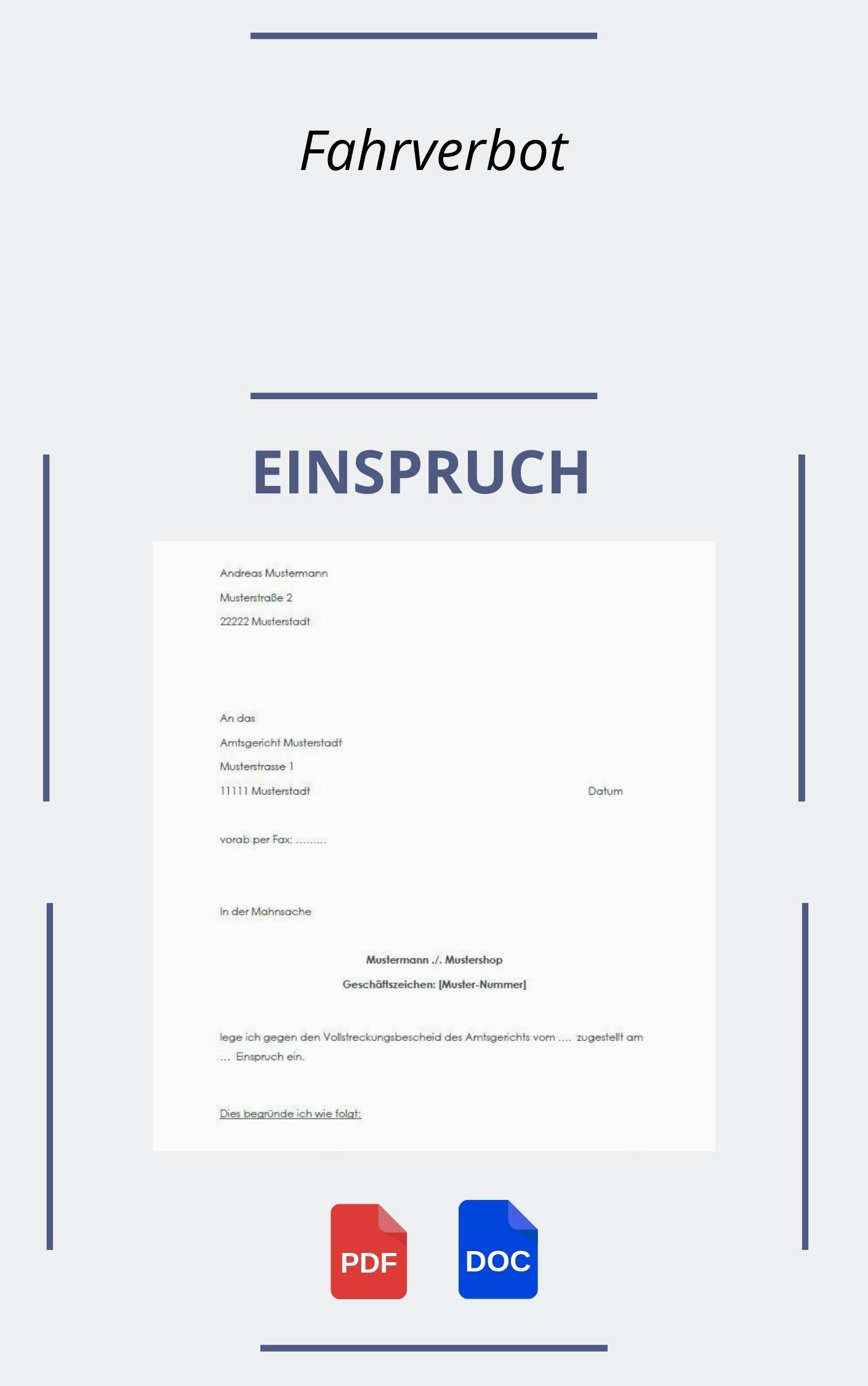 Einspruch Gegen Fahrverbot Muster - PDF -WORD