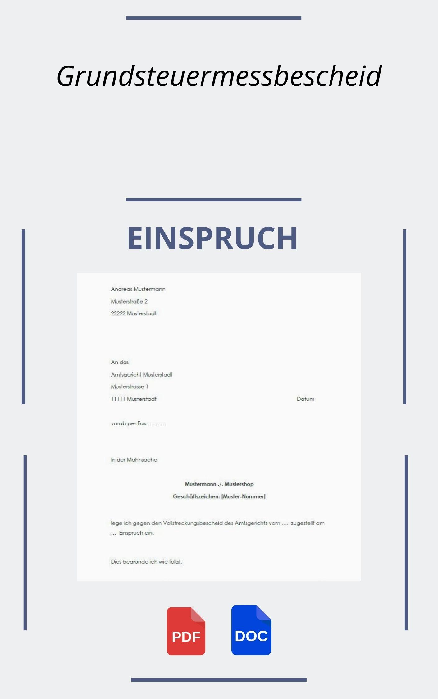 Einspruch Grundsteuermessbescheid Muster PDF WORD