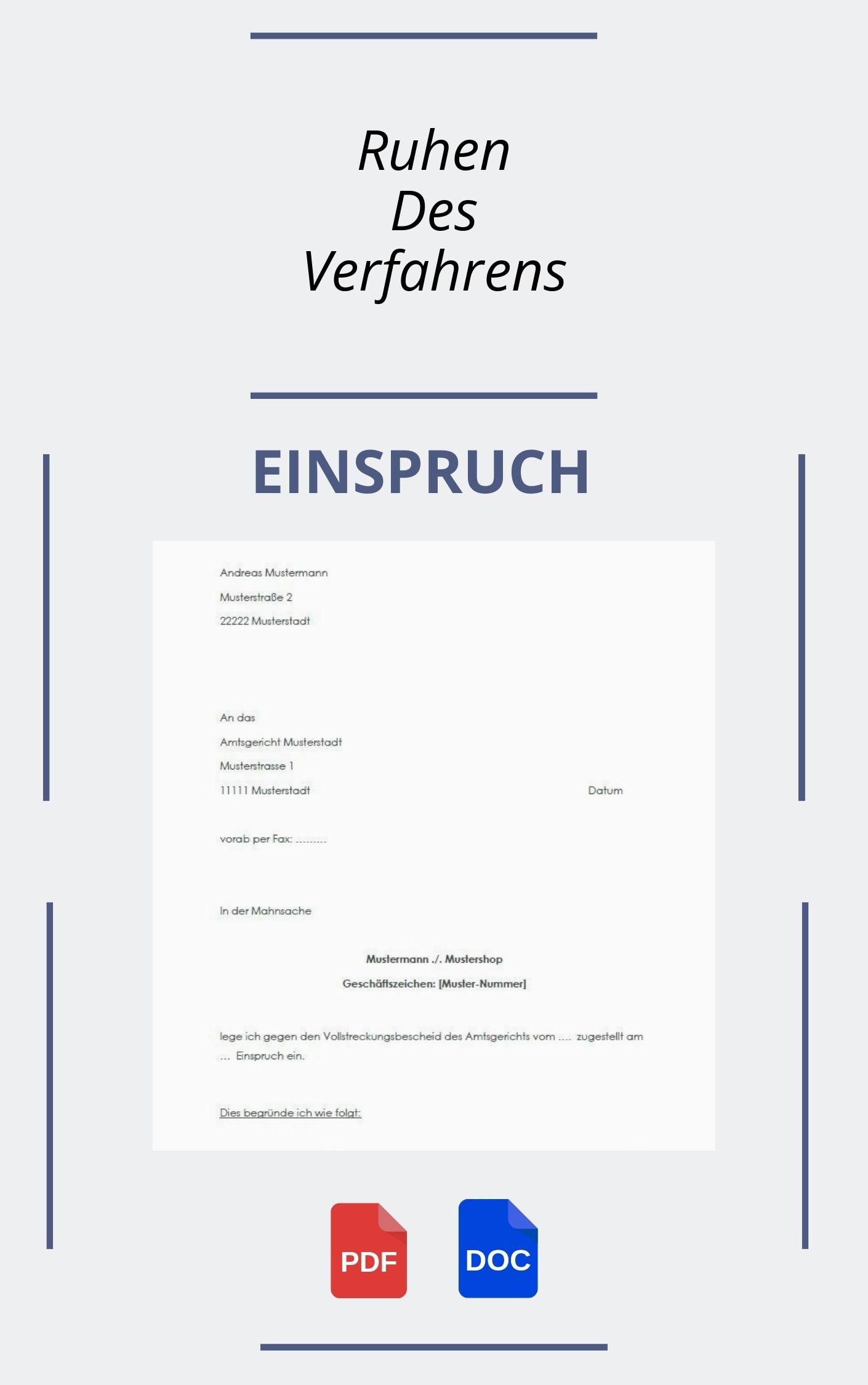 Einspruch Ruhen Des Verfahrens Muster